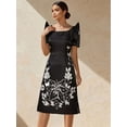 thumbnail image 3 of Black Floral Print Butterfly Sleeve Filipiniana Midi Dress, Elegant Occasion Wear, 3 of 4
