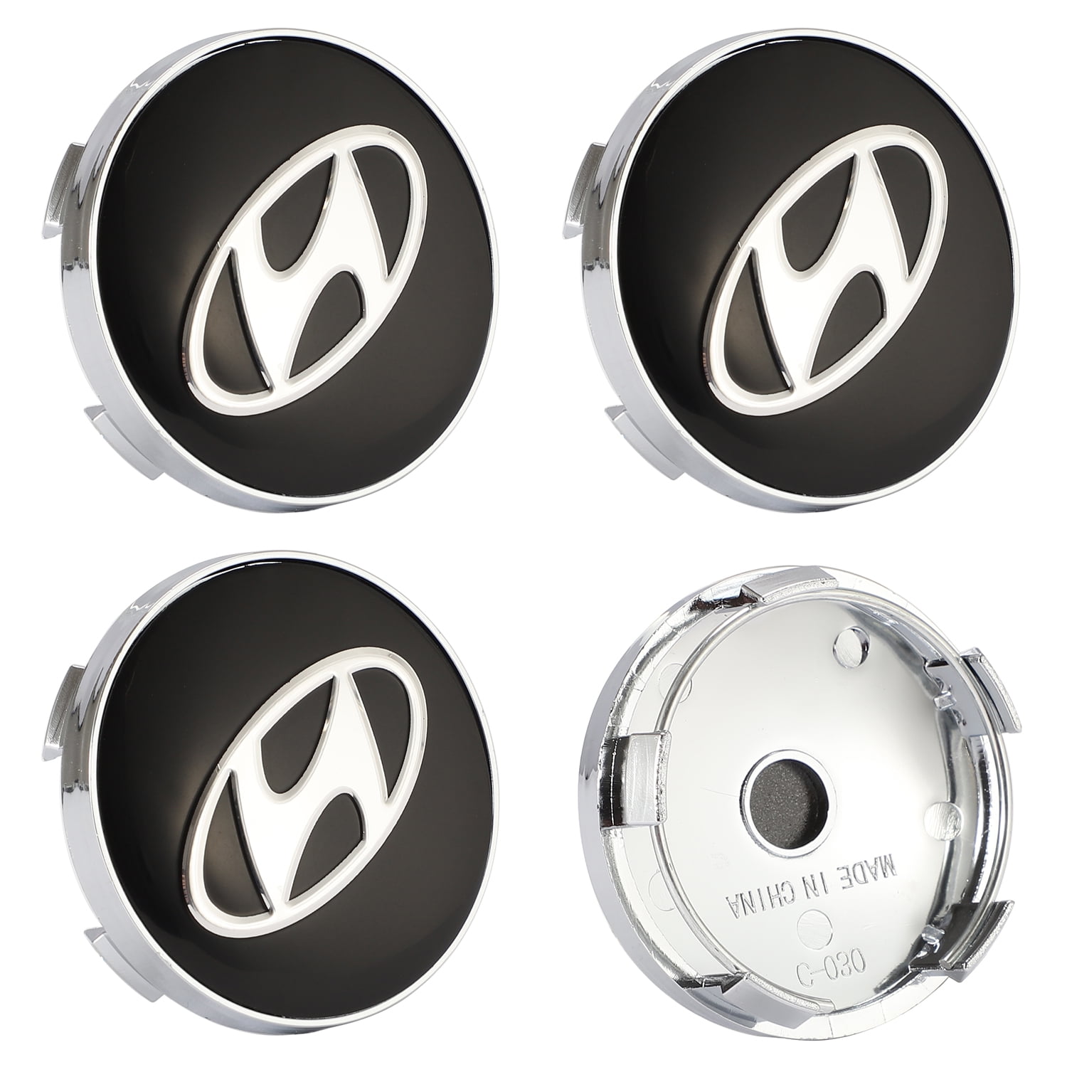 Honda Wheel Centre Cap 60mm Black/Silver Set Of 4 Hub Caps Emblem 3D Badge Logo 