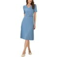 thumbnail image 1 of Vestido de trabajo para mujer INSPIRE CHIC, con escote en V, manga corta, por debajo de la rodilla, con cinturón, corte A, plisado, talla XS, azul grisáceo, 1 of 5
