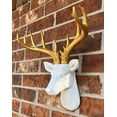 thumbnail image 4 of 12 1/2" Faux White Deer Head / Golden Antlers Wall Decor - Modern Minimalism Taxidermy Art Sculpture, 4 of 8