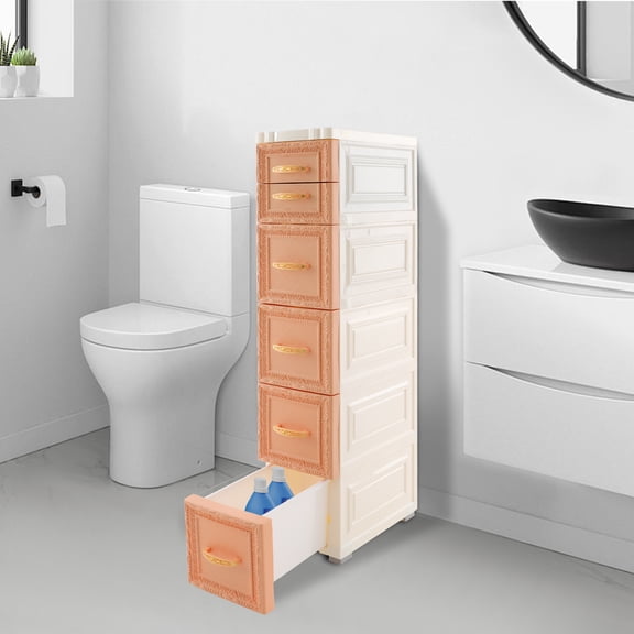 1 PCS Khaki Slim Storage Organizer, Narrow Storage Cabinet with Movable Wheels, Slim Bathroom Storage Cabinet, 18*32*84cm/7.1*12.6*33.1in