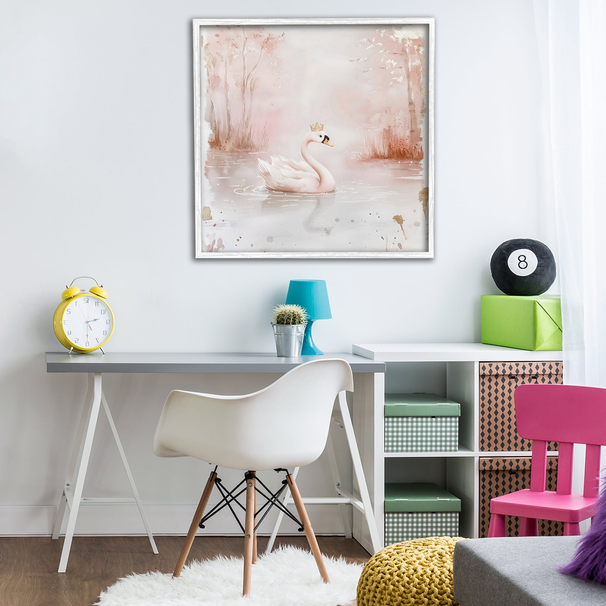 Stupell Industries Swan with Crown in Pastels White Framed Giclee Art, design by Creative Studio