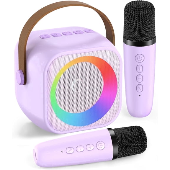 BONAOK Mini Karaoke Machine for Kids, Portable Bluetooth Karaoke Speaker with 2 Wireless Microphones for Girls Boys Family Home Party,Purple