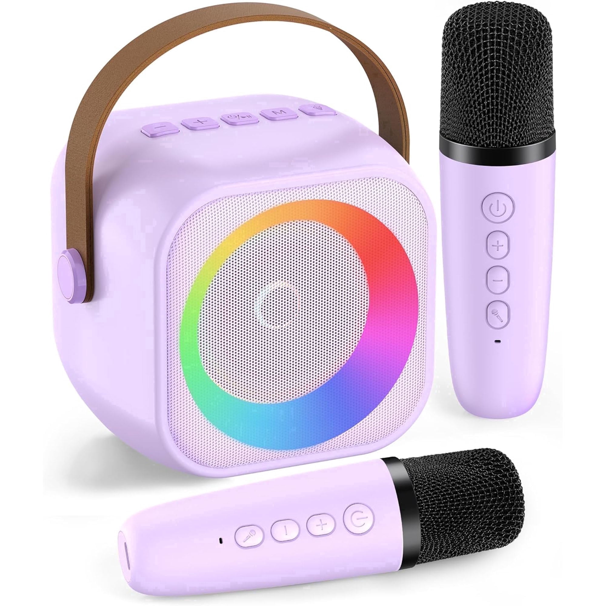 BONAOK Mini Karaoke Machine for Kids, Portable Bluetooth Karaoke Speaker with 2 Wireless Microphones for Girls Boys Family Home Party，Purple
