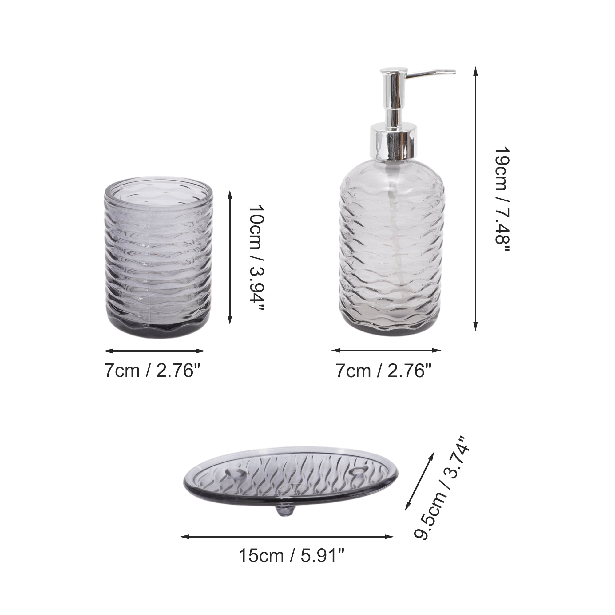 Unique Bargains Durable Waves Bathroom Accessories Kit 3Pcs Black