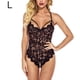 thumbnail image 1 of Body de encaje para mujer Ropa de dormir con correa sexy para mujer Lencería con cuello en V, L, Negro seitruly XX000063-10, 1 of 7