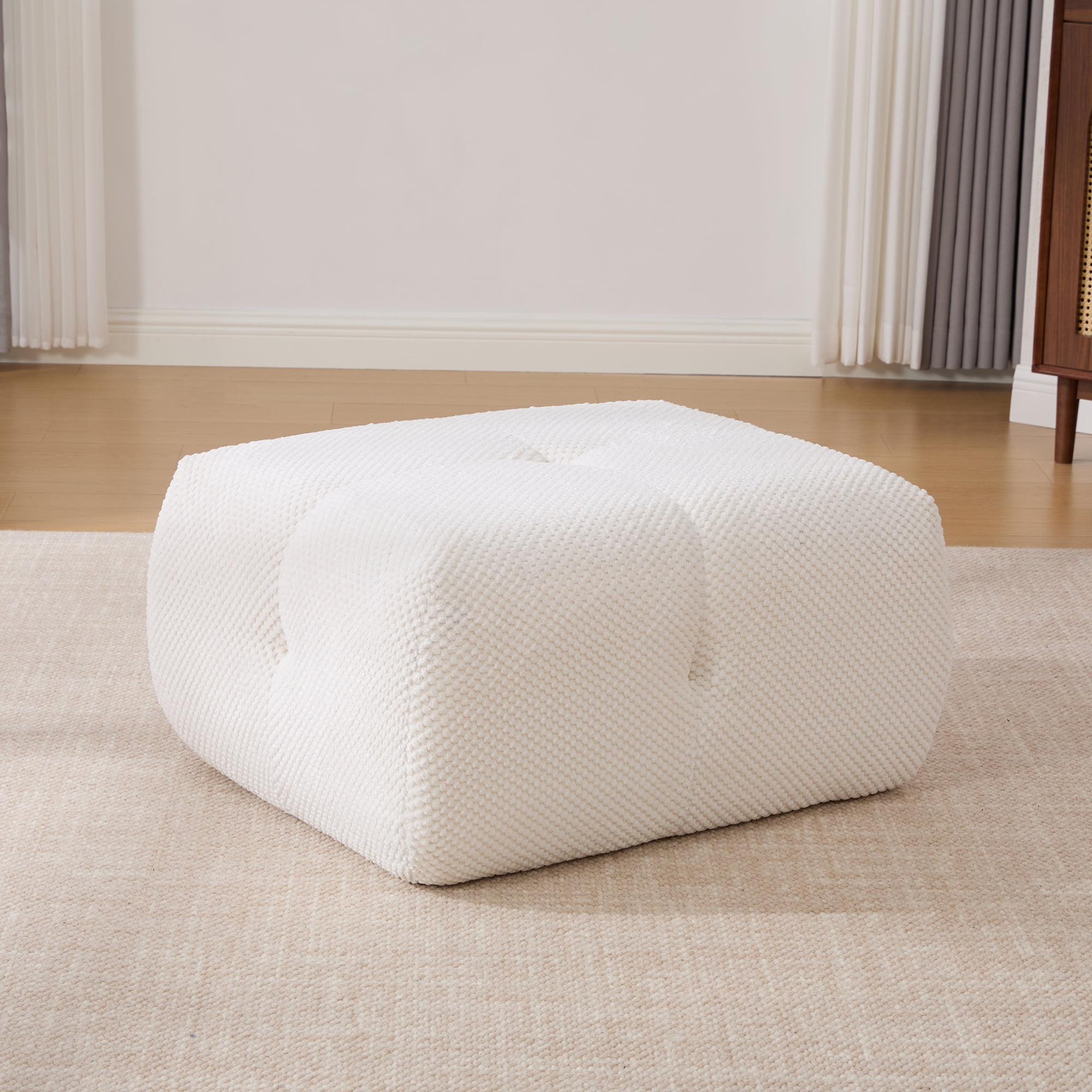 Noble House Kingston 31" Modular Cloud Accent Chair with Ottoman, Modern Fuzzy Sofa Soft Lounger with Footstool, Ivory