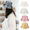 thumbnail image 3 of Unisex Bucket Hat Waterproof Holographic Adjustable Sun Protection Faux Leather Flat Top Fisherman Hat for Daily Outing, 3 of 10