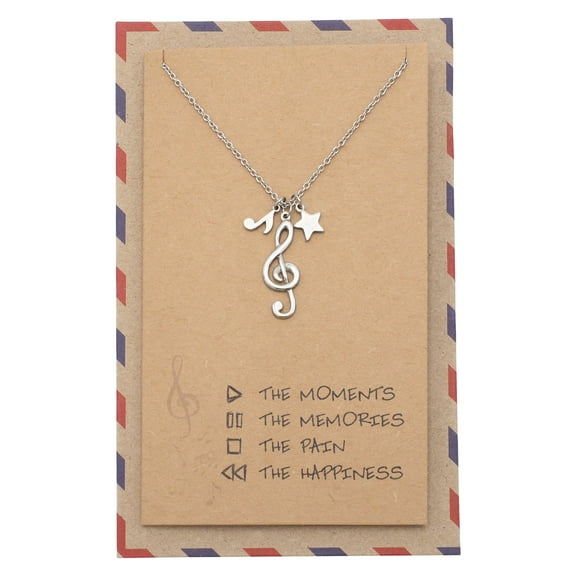 Quan Jewelry Treble Clef Pendant, Music Note and Star Charm, Gifts for Music Lovers with Greeting Card