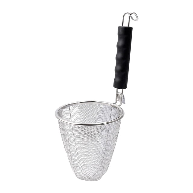 Cesta de fideos de malla de acero inoxidable, colador de fideos, tamiz blanqueador Cono triangular