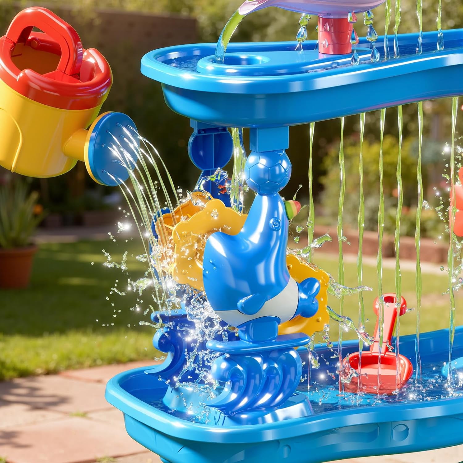 3-Tier 4 Areas Water Table for Kids 3-5, Summer Outdoor Beach Sensory Activity Playset Kids Sand and Water Table Toys, Birthday Gifts for Boys and Girls 3 4 5 6 7 8