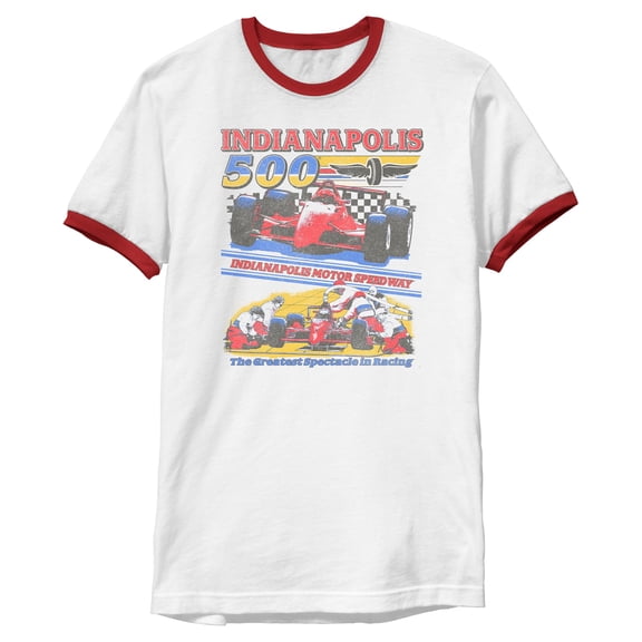 Mens Indy 500 Red and Blue Greatest Spectacle Slogan T Shirt