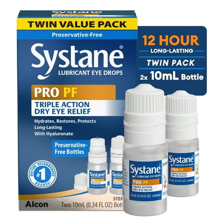 Systane PRO PF Eye Lubricant Drops for Dry Eyes, Hydrate, Restore & Protect (2 x 10 mL)