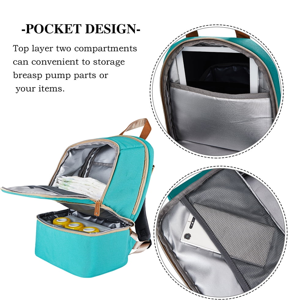 Breast Pump Bag Backpack - Cooler Lunch Bag Double Layer for Mother Large Size Green