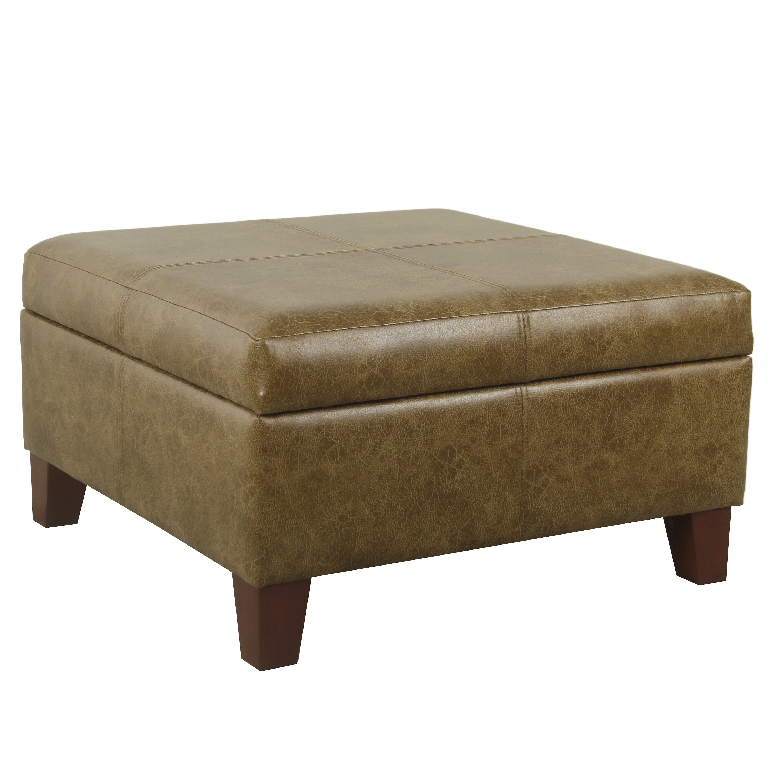 HomePop Luxury Transitional Faux Leather Storage Ottoman in Distressed Brown