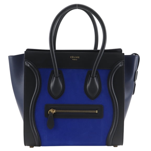 Pre-Owned Celine Luggage Micro Shopper Handbag, Bicolor, 167793, Calfskin, Black/Blue, A5 Size,...
