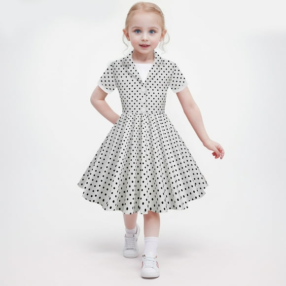 Kids Girls Short Sleeve Vintage Polka Dots Dress in 50S Style Girls Dresses Size 10-12 Long Little Girls Fall Dresses Size 5-6 Christmas Girls Dresses Size 10-12 Fall Gevpwj Christmas Girls Dresses