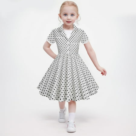 

Hbdhejl Toddler Girls Dress Kids Short Sleeve Vintage Polka Dots Dress In 50S Style White 9-10 Years
