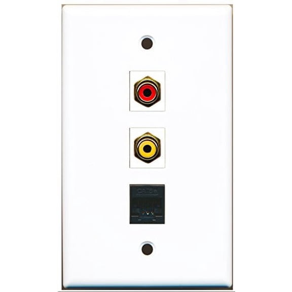 RiteAV - 1 Port RCA Red and 1 Port RCA Yellow and 1 Port Cat5e Ethernet Black Wall Plate