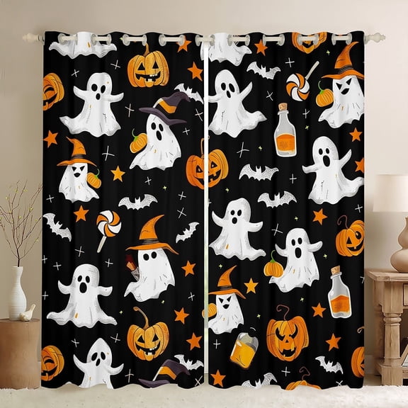 Manfei Magic Ghost Curtains for Living Room, Horror Pumpkin Blackout Curtains Set of 2 (42x63), Halloween Theme Curtains and Drapes (42x63), Living Room Curtains Bedroom Decorative