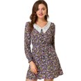 thumbnail image 1 of Vestido floral elegante con cuello en V y manga larga para mujer Negro M, 1 of 6