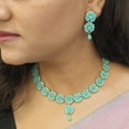 thumbnail image 3 of Efulgenz Cubic Zirconia Bridal Necklace Set Blue CZ Bridal Jewelry Set for Women Choker Collar Floral Necklace Set Dangle Earrings Wedding Rhinestone Crystal, 3 of 5
