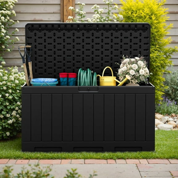 Patiowell 90 Gallon Outdoor Resin Deck Box, Large Weatherproof Storage Box with Locking Lid for Patio
