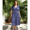 thumbnail image 2 of CASSIE LIZ Plus Size Dresses 3X Summer Midi Womens Sun Dresses Blue White Floral Boho Beach Short Sleeve V Neck Loose Fit Spring Party Dresses with Pocket 3XL 22W 24W, 2 of 6