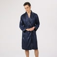 thumbnail image 6 of AOMPMSDX Mens Pajama Sets Male Robe Satin Bathrobe With Shorts Set Wide Striped Jacquard Silky Kimono Robe Blue Nightgowns For Men XL, 6 of 6