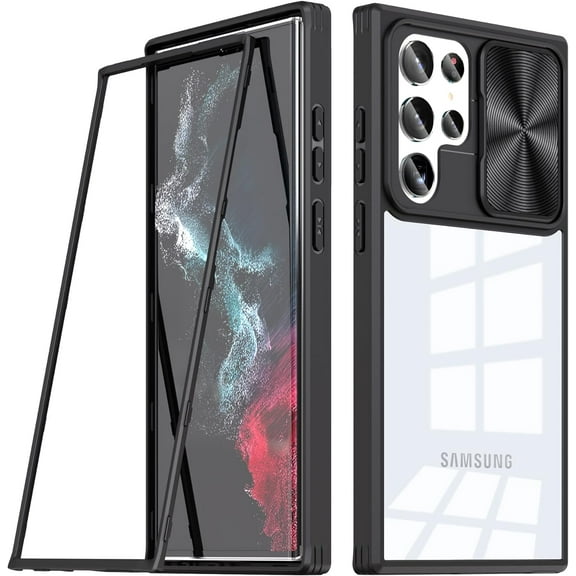 Compatible with Samsung Galaxy S22 Ultra Case with Built-in Screen Protector, Soft TPU Bumper Case for Samsung S22 Ultra Clear Phone Case Shockproof Anti-Scratch Transparent Cases (Black)