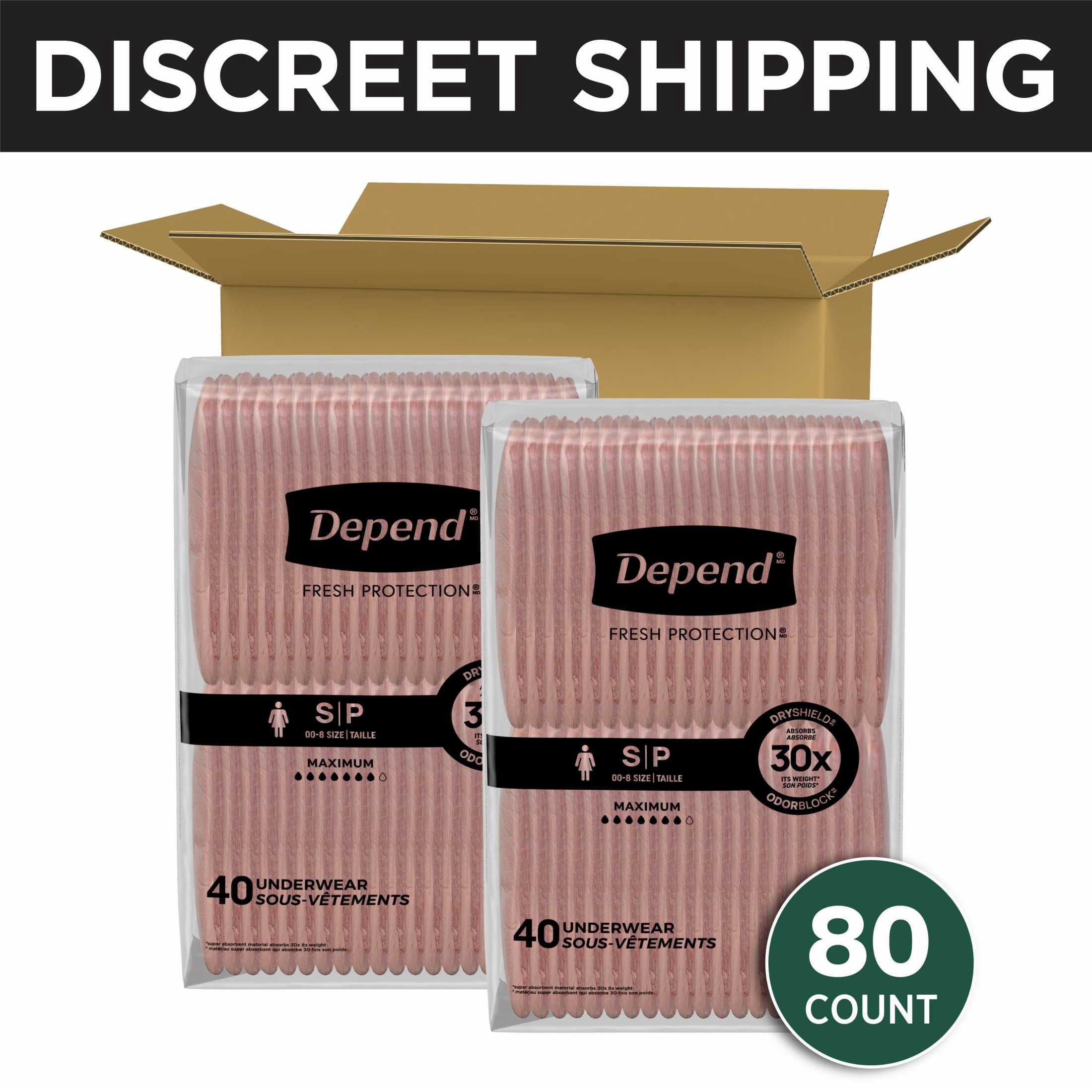 (2 pack) Depend Fresh Protection Incontinence Underwear for Women, Adult Diapers, S, 80 Count