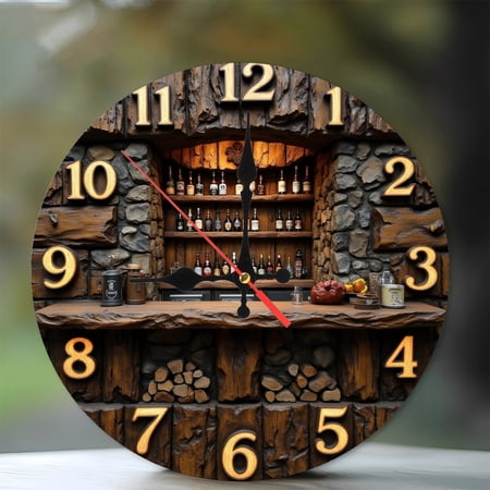 Rustic Wooden Bar Clock Wall Decor Home Pub 10-Inch Silent Wooden Wall Clock, Battery Operated (AA Batteries Not Included), Artistic Home Decor
