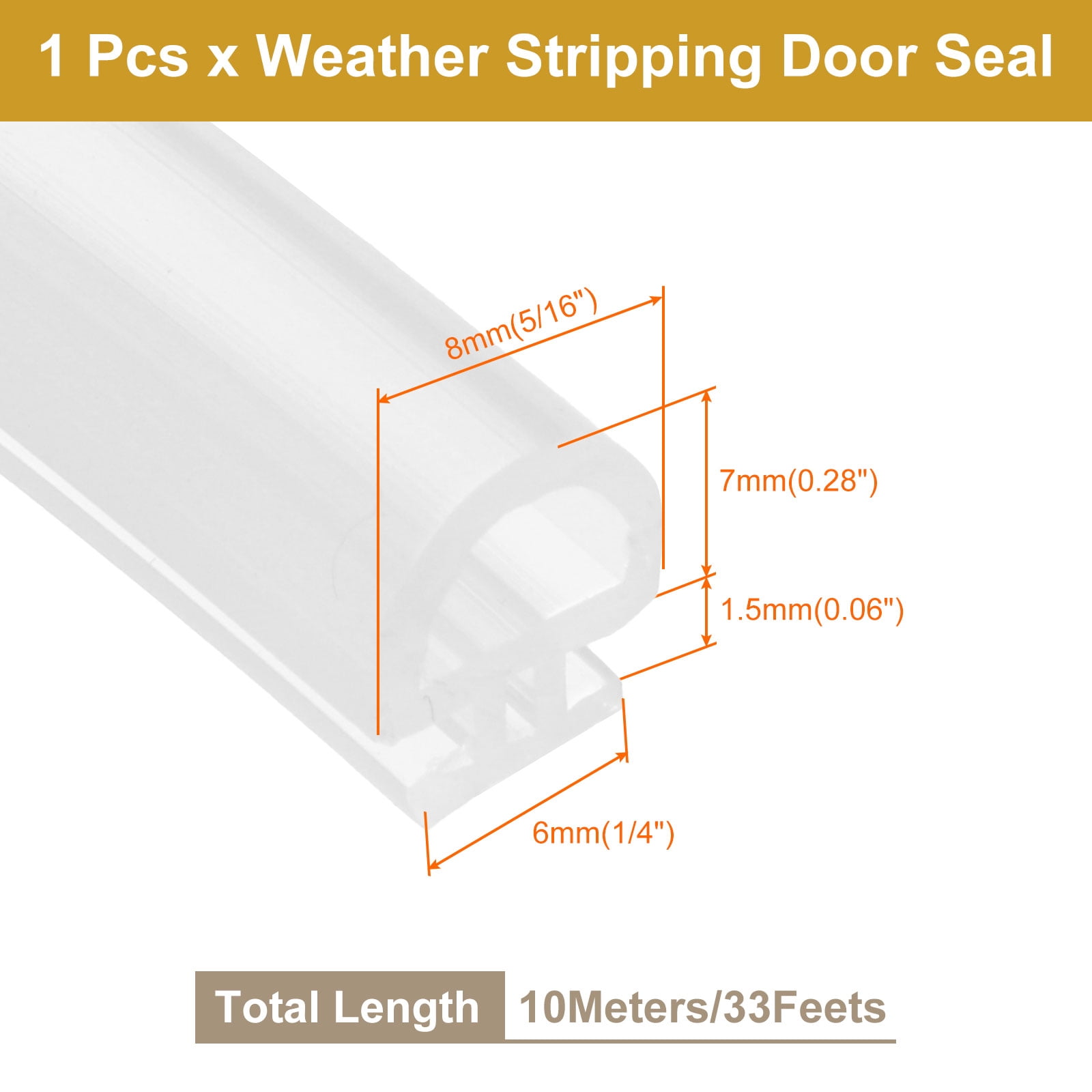 Window Weather Stripping Door Seal, 5/16" Wide Bulb Bubble Silicone Weatherstrip Seal for 1/4" Slot (10 m/33 ft, Clear)