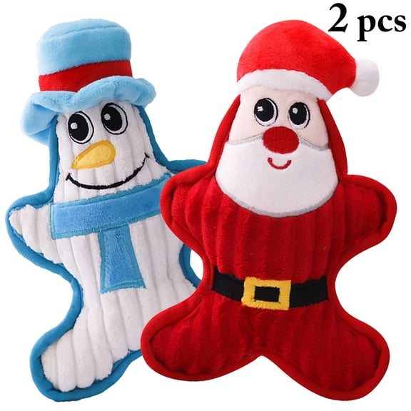 2PCS Christmas Dog Toys Creative Santa Snowman Dog Teething Toy Dog Squeaky Toy