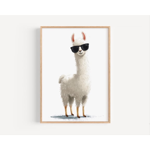 Cool Llama Poster For Room, Animal Wall Art, Nursery Decor, Cute Llama Poster,, Stretched Canvas Size 12x18