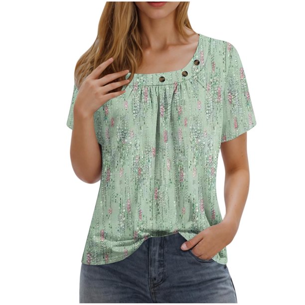 Camisetas de Cuello Redondo Impreso Gradiente de las Mujeres, Manga Corta Casual Top para el Uso Diario