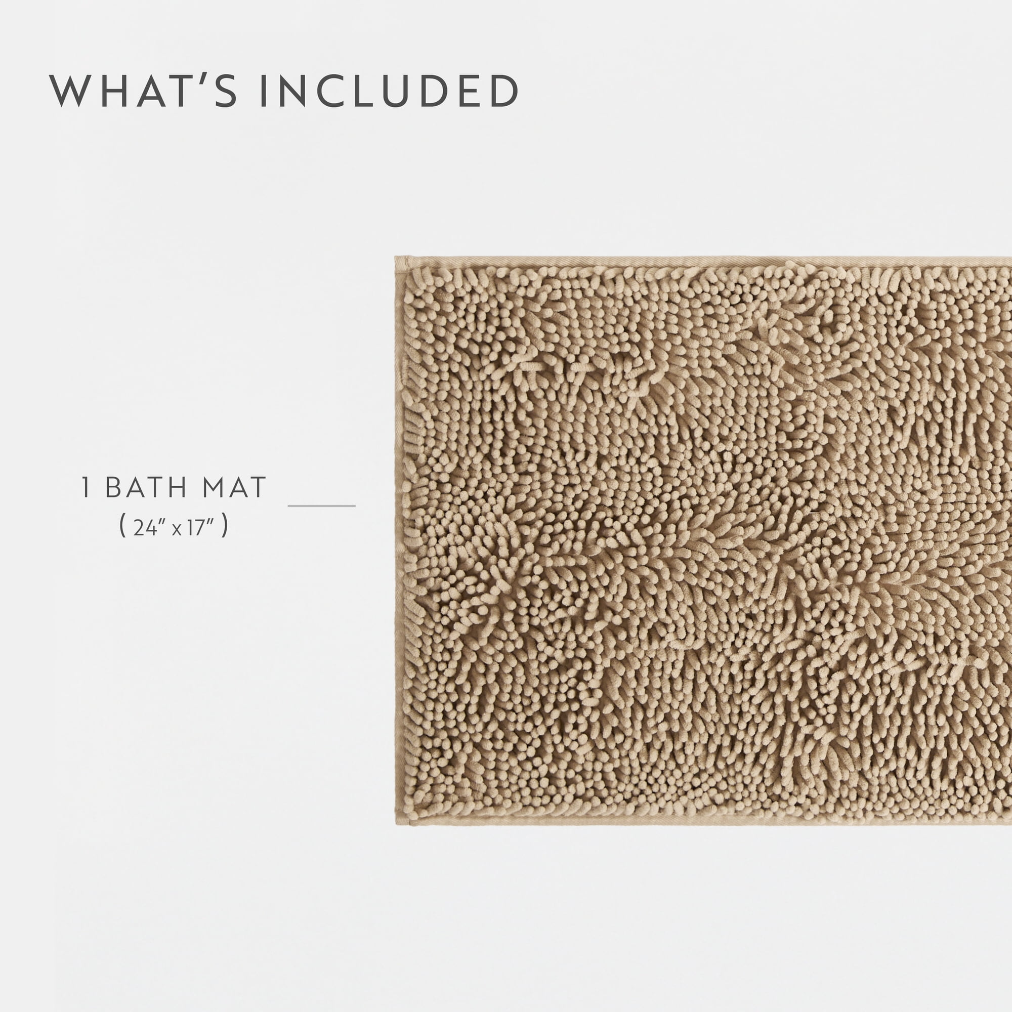 Soft Absorbent Chenille Bath Mat Rug with Anti-Skid Rubber Backing, 24 x 17, Tan, by Noble Linens