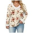 thumbnail image 5 of zaveiop Women's V-Neck Snowman Print Long Sleeve Sweater Cute Christmas Holiday Pullover with Faux Fur Trim (Beige, 4XL), 5 of 8