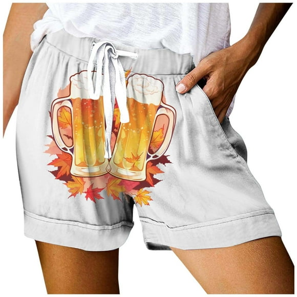 TSADFHJI Pleated Skirts for Women Short Women's Oktoberfest Pattern Shorts Casual Comfort Fit Elastic Waistband Summer Festival Fashion L White