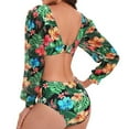 thumbnail image 6 of WREESH Womens One Piece Swimsuit Long Sleeve Cutout Swim Suits Fashion Printed Comfortable Loose Swimsuit Blouse Casual V-Neck Attractive Bathing Suits Multicolor, 6 of 8