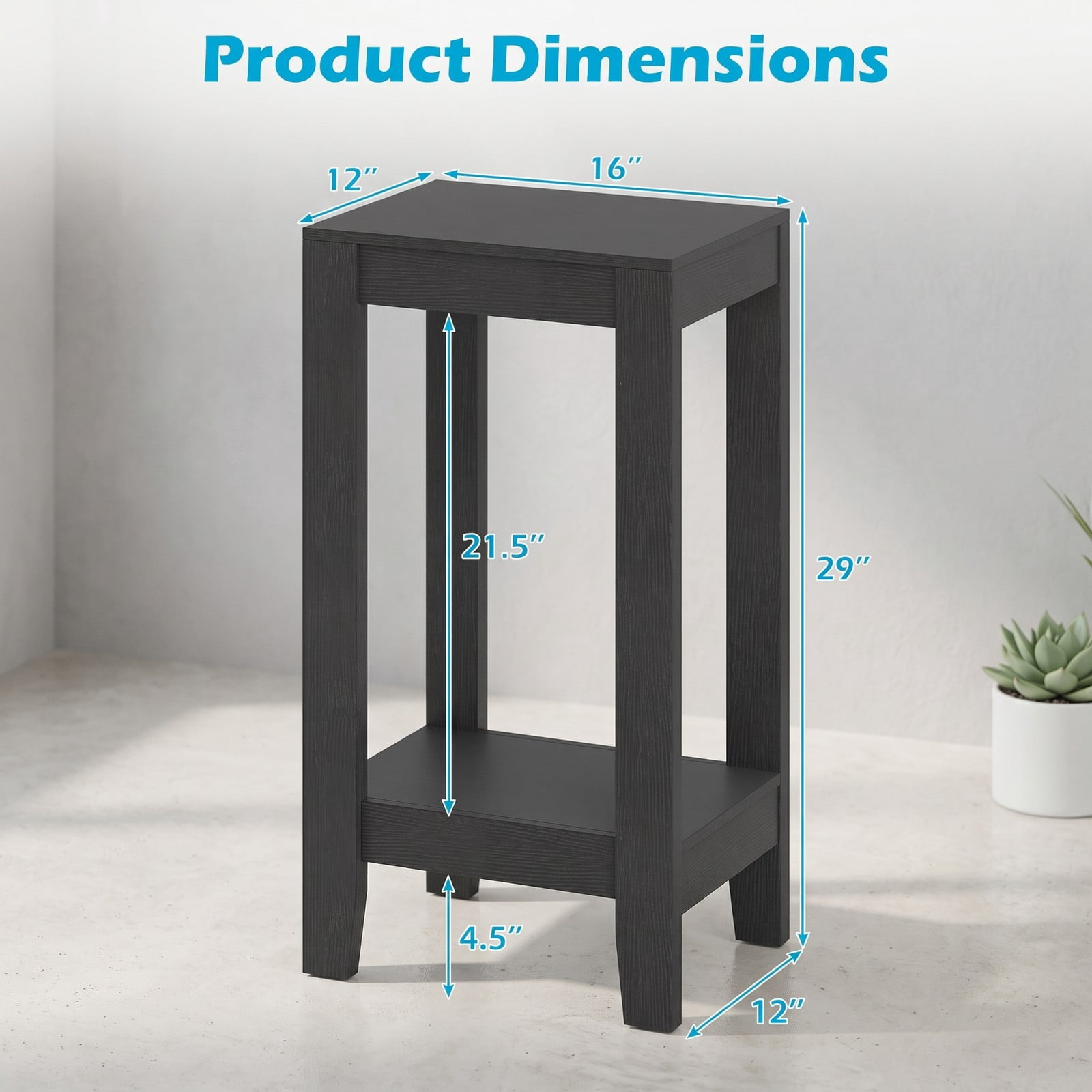 Furnibear Set of 2 End Tables 2-Tier Nightstand Side Table with Storage Shelf for Living Room Bedroom Small Space, Wood Sofa Side End Table Set, Black
