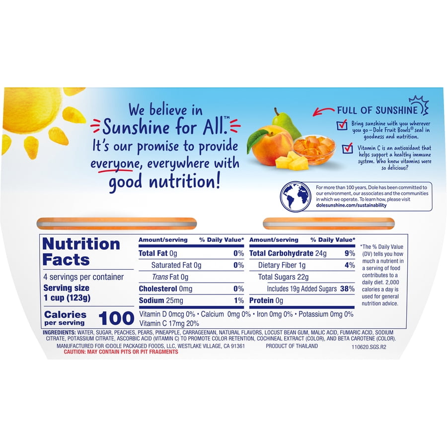 (4 Pack) Dole Mixed Fruit Cups in Peach Flavored Gel, 4.3 oz
