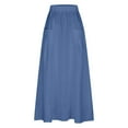 thumbnail image 4 of MIXUE Skirts For Women Summer Solid Color Casual With Pockets Plus Size High Waist Pleated Long A Line Flowy Travel Denim Maxi Skirt Sportwear,Blue,M, 4 of 5