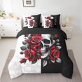 thumbnail image 3 of Feelyou Gothic Skull Teens Twin Bedding Sets 7-Piece, Valentine's Day Rose Bedding Comforter Set, Black Red Flower Reversible Sheet Sets, Microfiber Bedroom Decor, 3 of 9