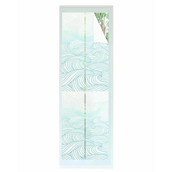 Window Privacy Film Coastal Ocean Stained Glass Window Film Decorative Sun Block Window Cover Modern Minimalist Sea Waves Striped Art Window Clings Static Adhesive Sticker for Bathroom 29.5"x118"