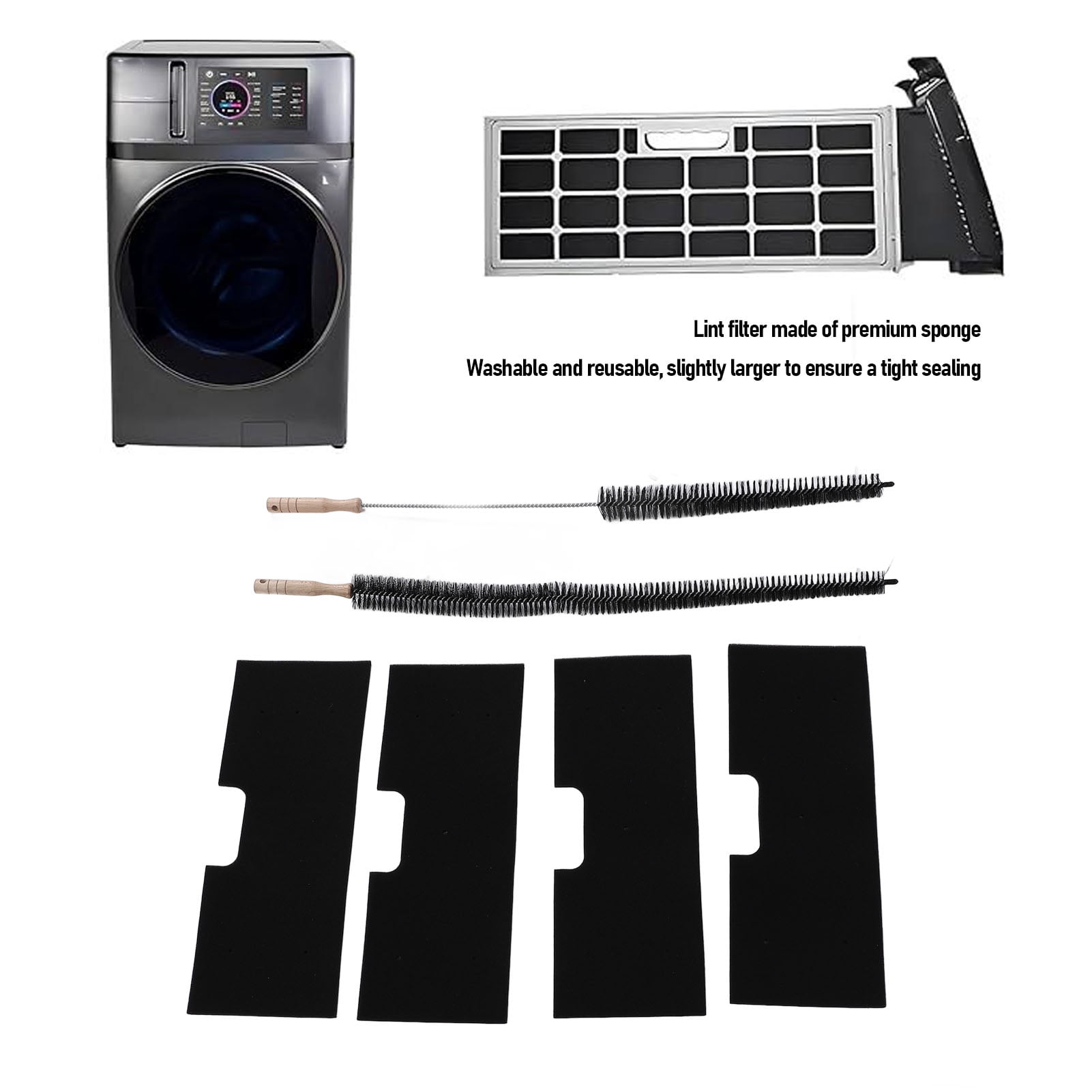 Washer Dryer Lint Filter, Washing Machine Lint Filter Precise Fit Sponge Reusable Washable With 2 Dryer Vent Brushes For WH01X35719