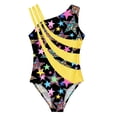 thumbnail image 4 of Zaldita Kids Girls Gymnastics Unitard Ballet Dance Leotard Asymmetrical Neck Bodysuit Colorful Biketard Black&Yellow 12, 4 of 4
