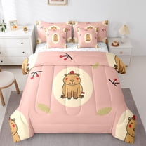 Castle Fairy Animal Capybara Bedding Comforter Set 7-Piece for Preppy Children,Cartoon Cute King Bedding Sets,Cartoon Wildlife Ultra Soft Bed Sheets,Microfiber Bedroom Decor,Reversible