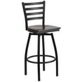 thumbnail image 1 of HERCULES Series Black Ladder Back Swivel Metal Barstool - Walnut Wood Seat, 1 of 9