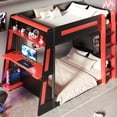 thumbnail image 4 of Euroco Wood Full over Full Size Bunk Bed with Shelves, Gaming Bed with Desk, USB Charging and LED Light, Black&Red, 4 of 15